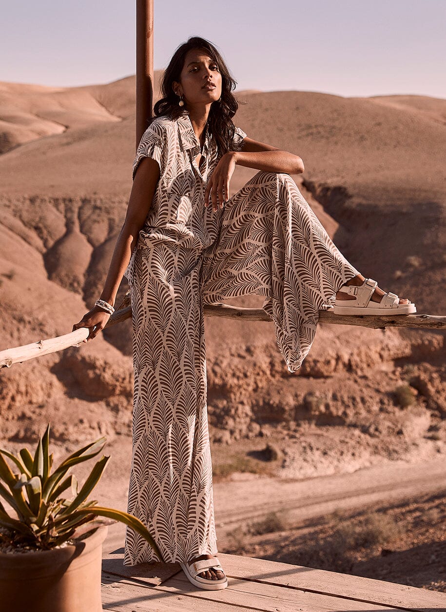 French Connection Cosette Border Print Wide Leg Trousers Blue at John  Lewis  Partners